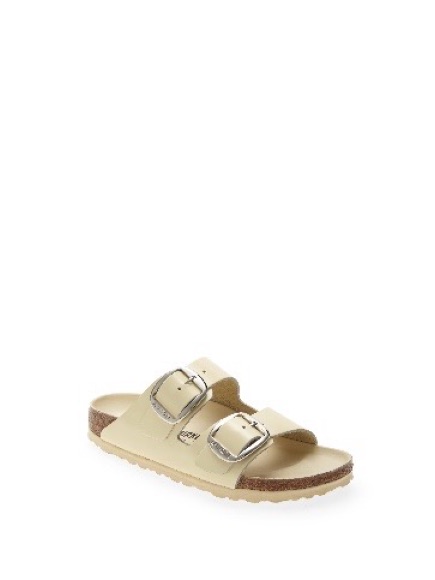 Birkenstock Big Buckle Arizona Sandal In Pale Yellow With Silver Buckles